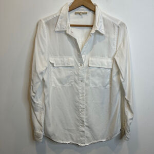 Monk & Lou Button Down White Collared Shirt Pockets White
